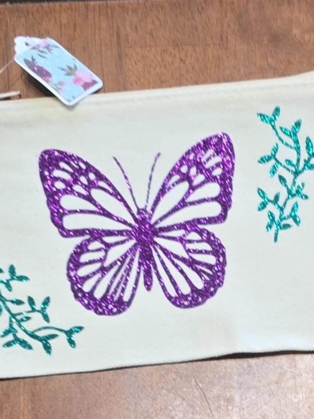 Purple Butterfly Glitter Canvas Coin Purse
